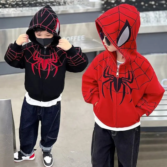 Spiderman Jacket Spring Children unisex Hooded Sweatshirt Cartoon Zipper Coats  Kids Clothing Outdoors Keep Casual Outerwear