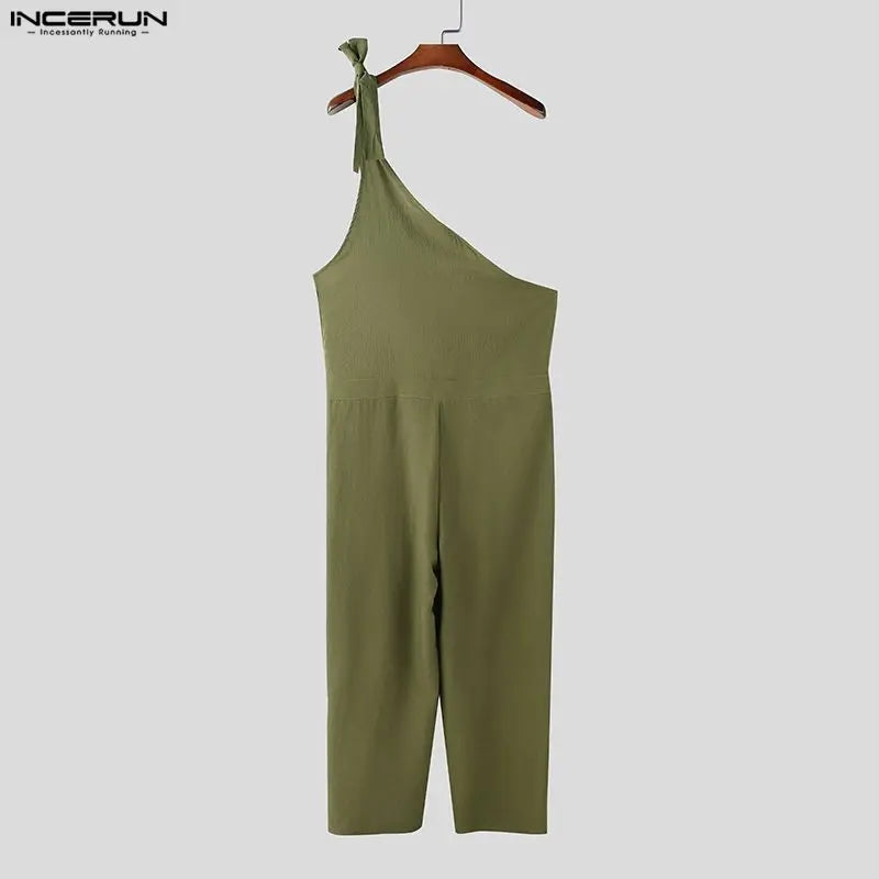 Men Jumpsuits Solid Color Sleeveless Casual Male Rompers Streetwear Loose INCERUN 2026 Lace Up Fashion Playsuits Men Overalls