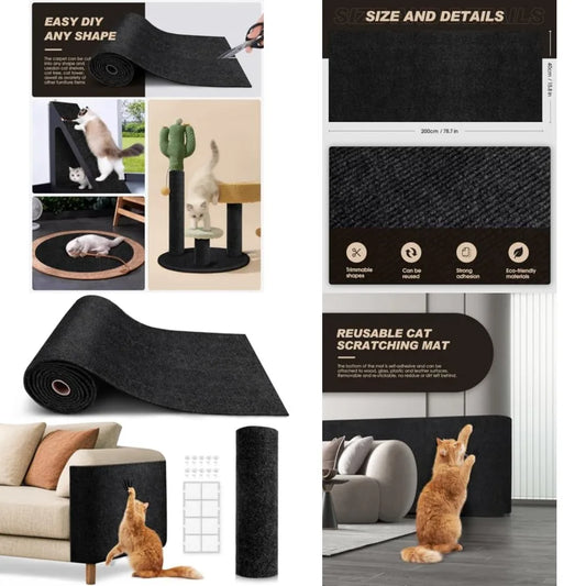 Cat Scratch Mat Trimmable Self-Adhesive Carpet for DIY Cat Climbing and Scratching Solution Ideal for Protecting Cat Couch Furn