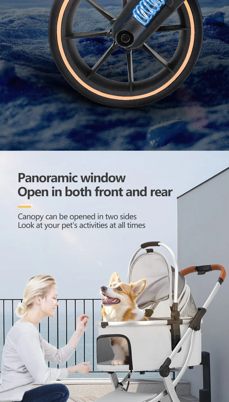 STLFFactory Price Foldable Pet Stroller with Shock Absorbers and Mesh Windows for Cats and Dogs