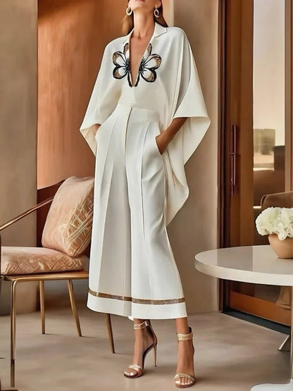 Gymystars Fashion Set of Pants Woman 2026 High-Low Flower Print V-Neck Tops Casual Wide Leg Pockets Pants Two Piece Set Outfit