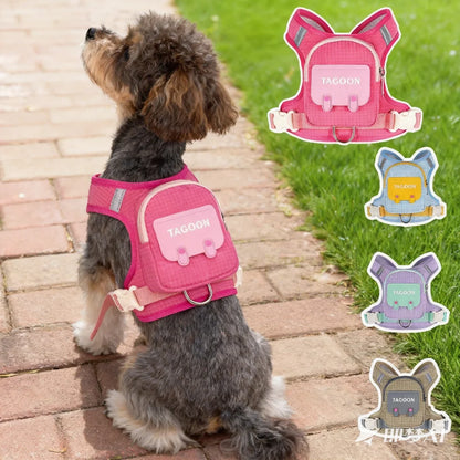 Dog Cat Harness and Leash Set, Reflective Adjustable Pet Vest with Backpack  for Small Medium dogs