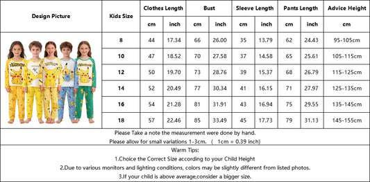 Boys Girls Pikachu Pajamas Set Pokemon Design Long Sleeve Sleepwear Cute Cartoon Pjs Soft Comfortable Nightwear for Children