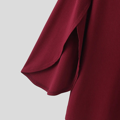 INCERUN Men T Shirt Solid Turtleneck 3/4 Sleeve Fashion Male Tee Tops Knitted Korean Style Streetwear 2026 Casual Men Clothing