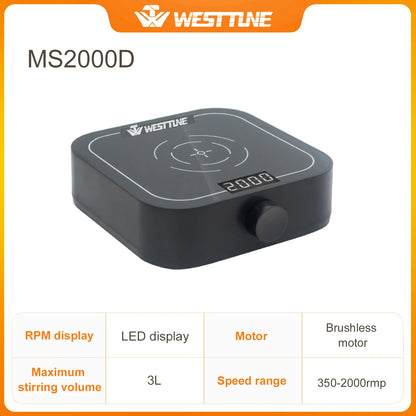 WESTTUNE Laboratory Magnetic Stirrer 3000PRM Magetic Mixer Max Stirring 3L Capacity Stir Plate with 2 PCS Stir Bar (No Heating)