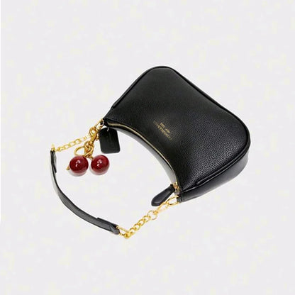 Cherry Pendant Crossbody Bag for Women PU Leather Crescent Bag Adjustable Strap Underarm Bag Closure Handbag for Work Travel