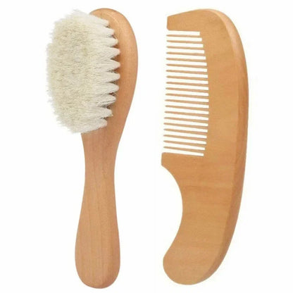 Newborn Baby Wool Wood Brush Comb Head Massage Tool Portable Baby Comb Bath Brush Comb，Special for Real Hair Wigs