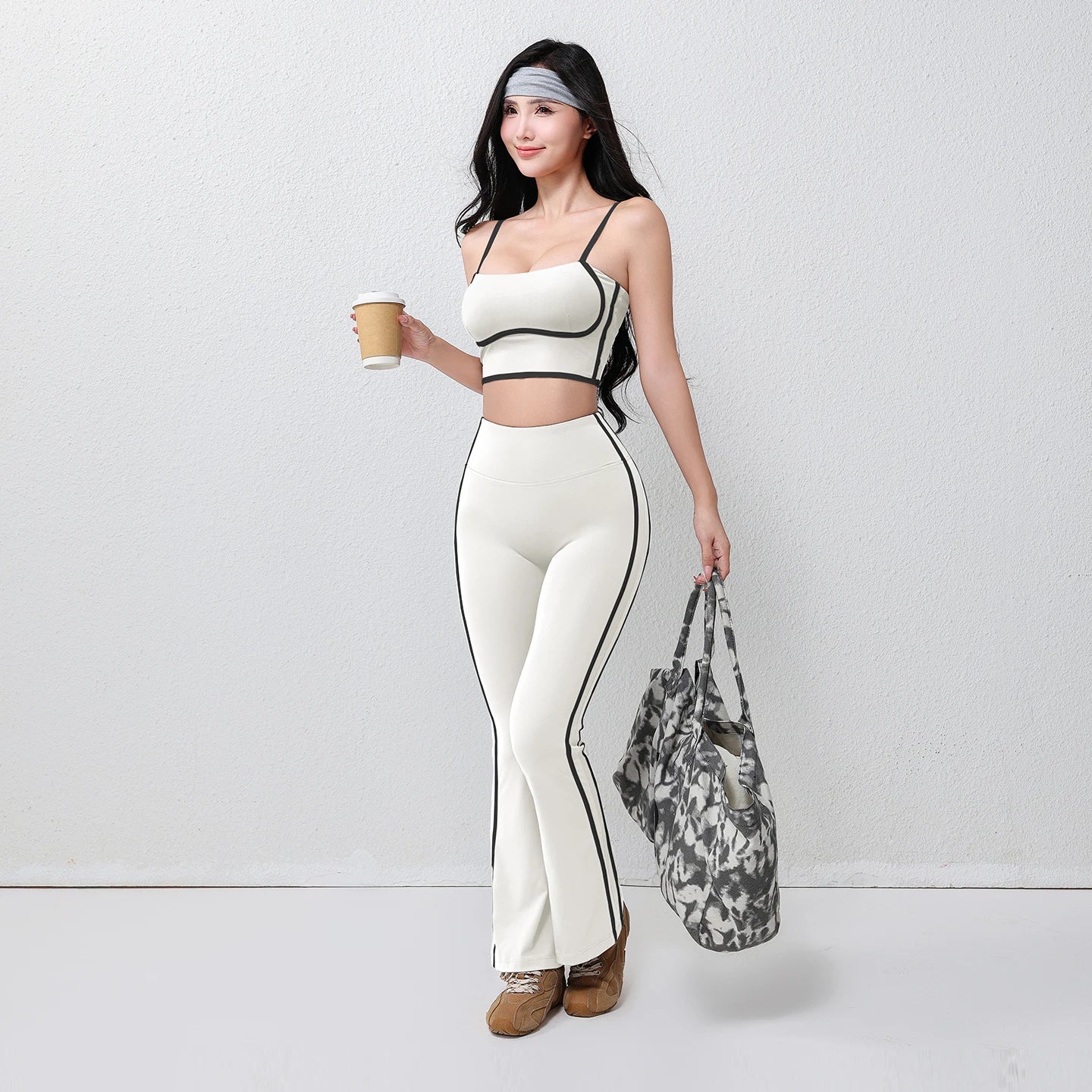Women's plus Size Fitness Flare Yoga Pants Four-Way Stretch Breathable Full Length Elastic Waist Hip Lifting Yoga Trousers