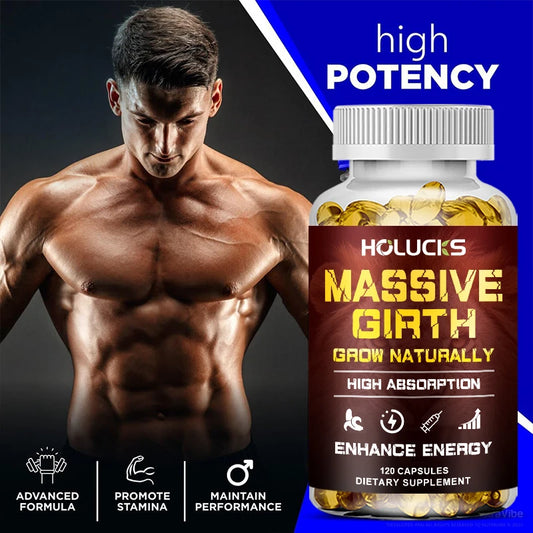 Massive Girth Supplement Capsules for Men, Testosterone Boost, Enhanced Size, Strength, Energy, Endurance, Immune Suppport