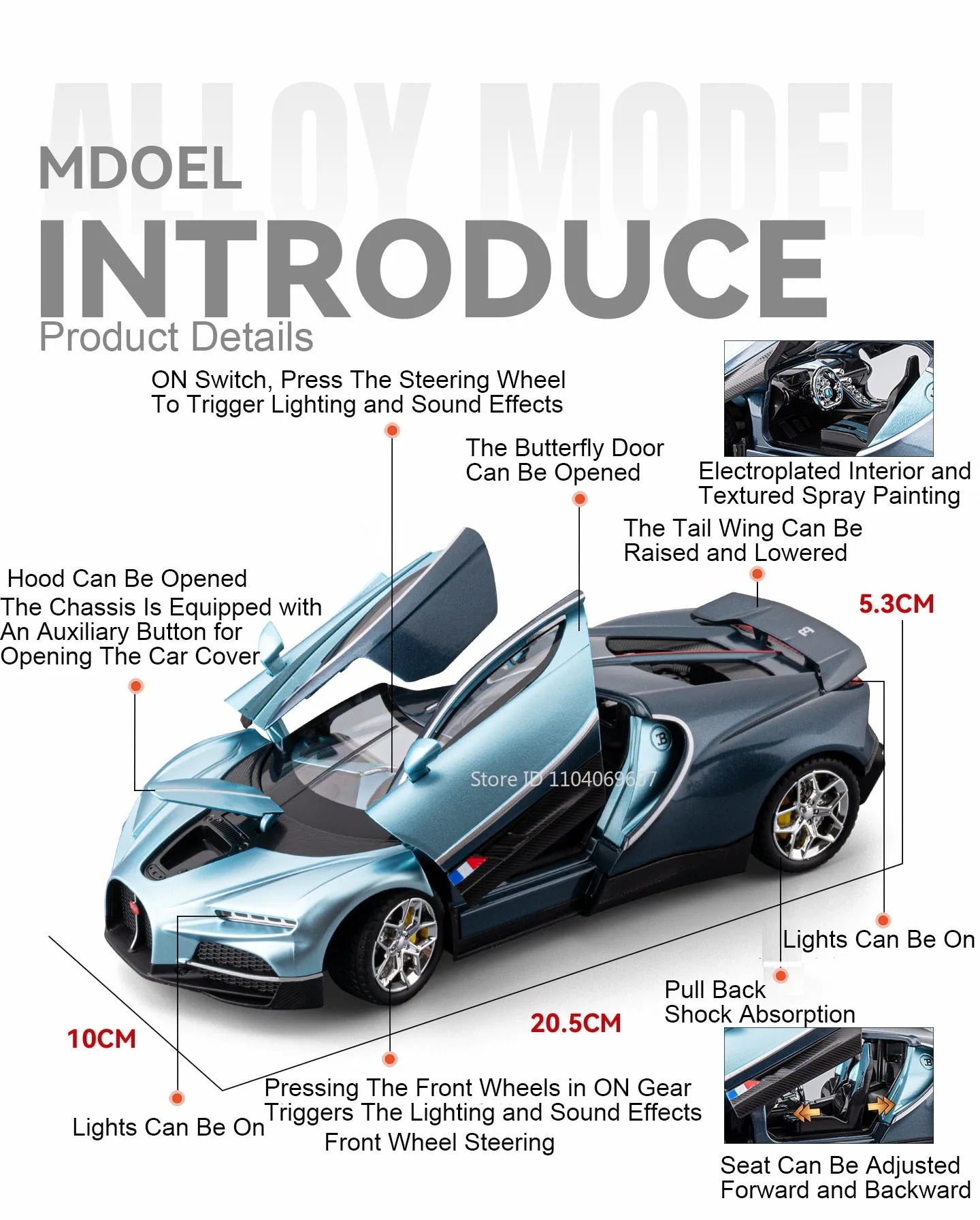 Bugatti Tourbillon, Nissan Skyline GTR, Model Sports 1:24 Car Alloy Diecast Sound Light Doors Opened Shock Absorption Ornament Supercar Toys Gift