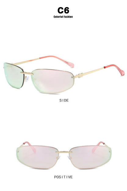 New Y2K Sunglasses For Women High Quality Oval Fashion Luxury Brand Rimless Glasses Trendy Woman Alloy Ladies Shades Eyewear