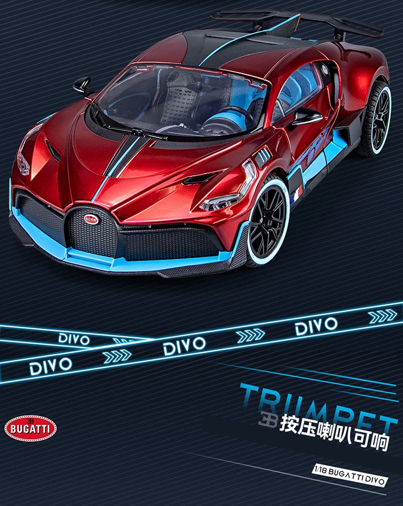 Large Size 1/18 Bugatti DIVO Alloy Sports Car Model Diecasts Metal Toy Vehicles Car Model Simulation Sound Light Gifts