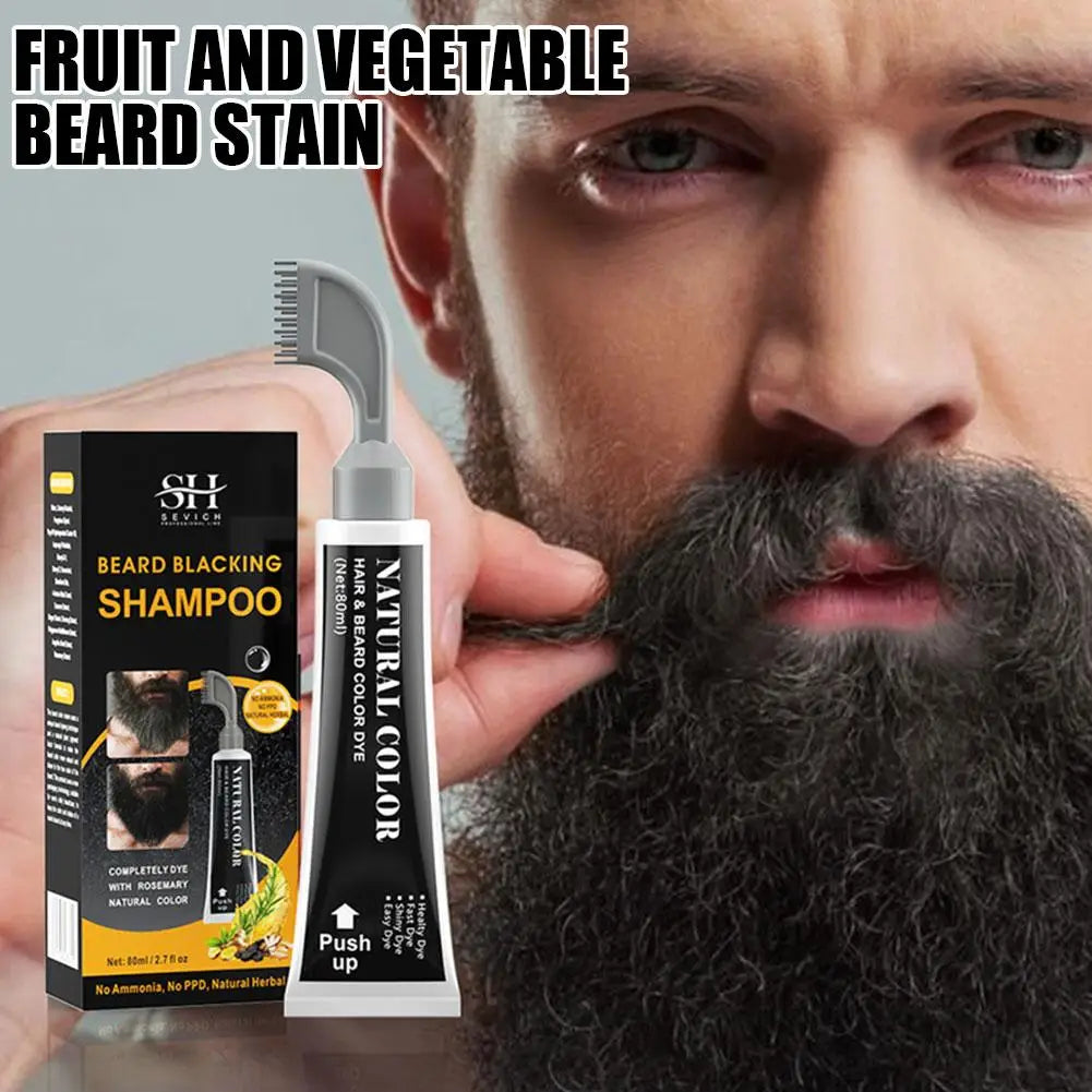 Men's Hair & Beard Dye For Gray Hair Coverage Plant Extract Coloring Shampoo Natural Black Fruit Hair Dye Cream & Root Touch Up