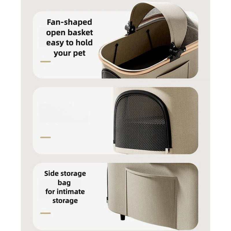 Luxury Pet Stroller 3 in 1  with 4 Wheels for Medium Small Size Dogs and Cats Detachable Carrier for Puppy Kitty Doggie Stroller