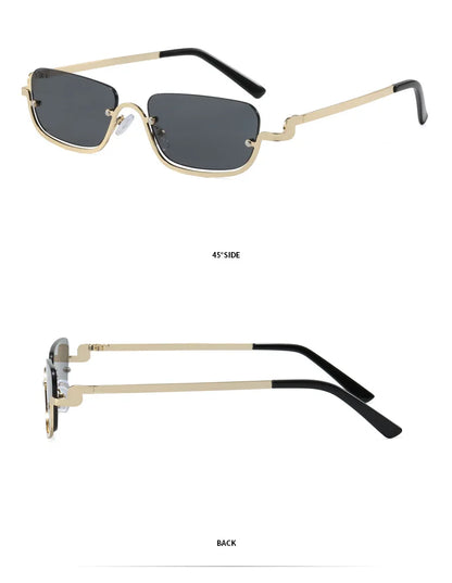 Luxury Brand Designer Half-Rim Rectangular Sunglasses Women Vintage Small Frame Sun Glasses Ladies Geometric Square Eyewear