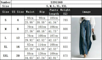 Women's Fashion Zipper Decor Slant Pocket Wide Leg Jeans Casual Pockets High Waist Elegant Loose Denim Trousers
