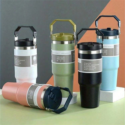Vacuum Tumbler with Lid Stainless Steel Portable Water Bottle with Dazzling Handle Insulated Tumbler Tote Handle 20/30oZ