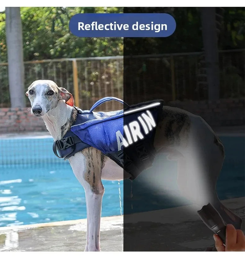 Dog Life Jacket with Airbag & Reflective Strips, Adjustable Dog Vest for Swimming Safety, Oxford Cloth, S/M/L, Red/Army/Blue