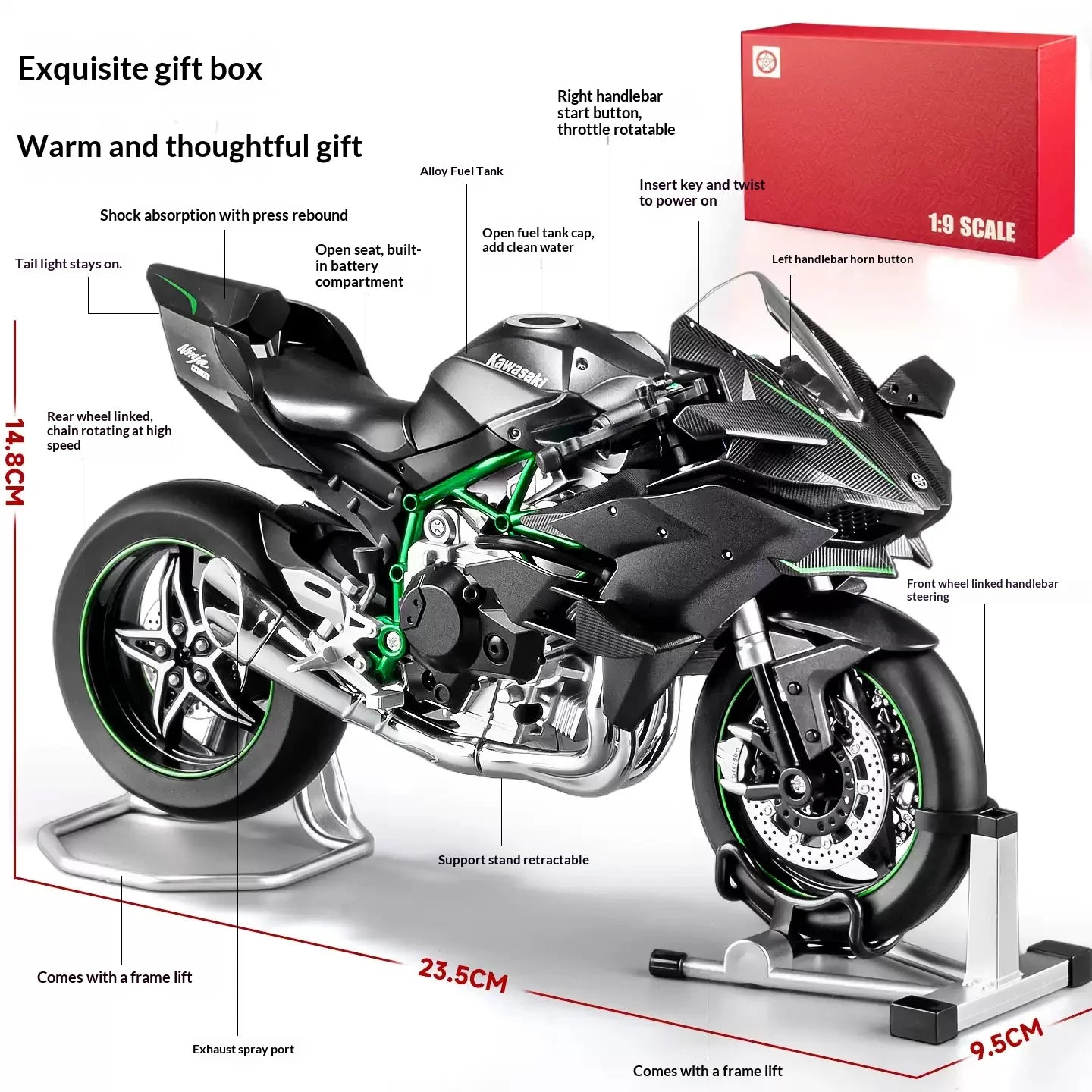 Kawasaki H2R motorcycle scale 1:9  model alloy simulation motorcycle model hand-made ornaments gift
