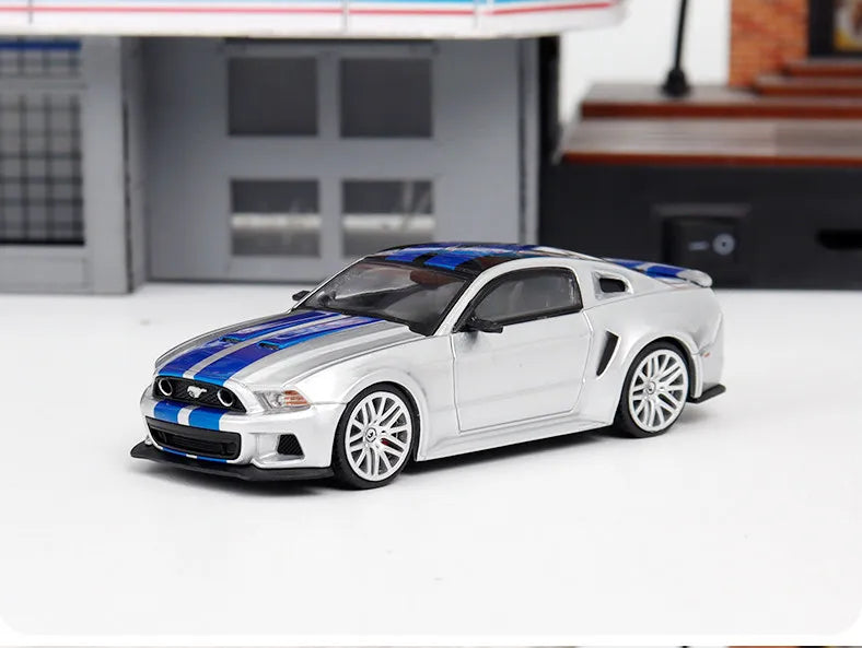GDO & DCM 1:64 Ford Mustang GT NFS Silver Blue Need for Speed Movie Edition Alloy Car Model