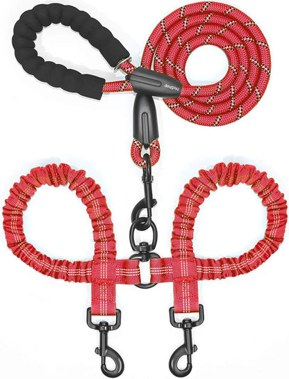 Double Dog Leash, Dual Dog Leash, 360 Swivel Tangle Free Bungee Walking Training Leash for Large Medium Dogs, Shock Absorbing Bu
