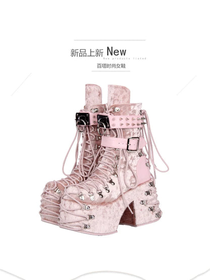 Lolita Punk Punk Shoes Round Head Ultra High Heels Sponge Cake Queen Shoes Sweet Princess Boots