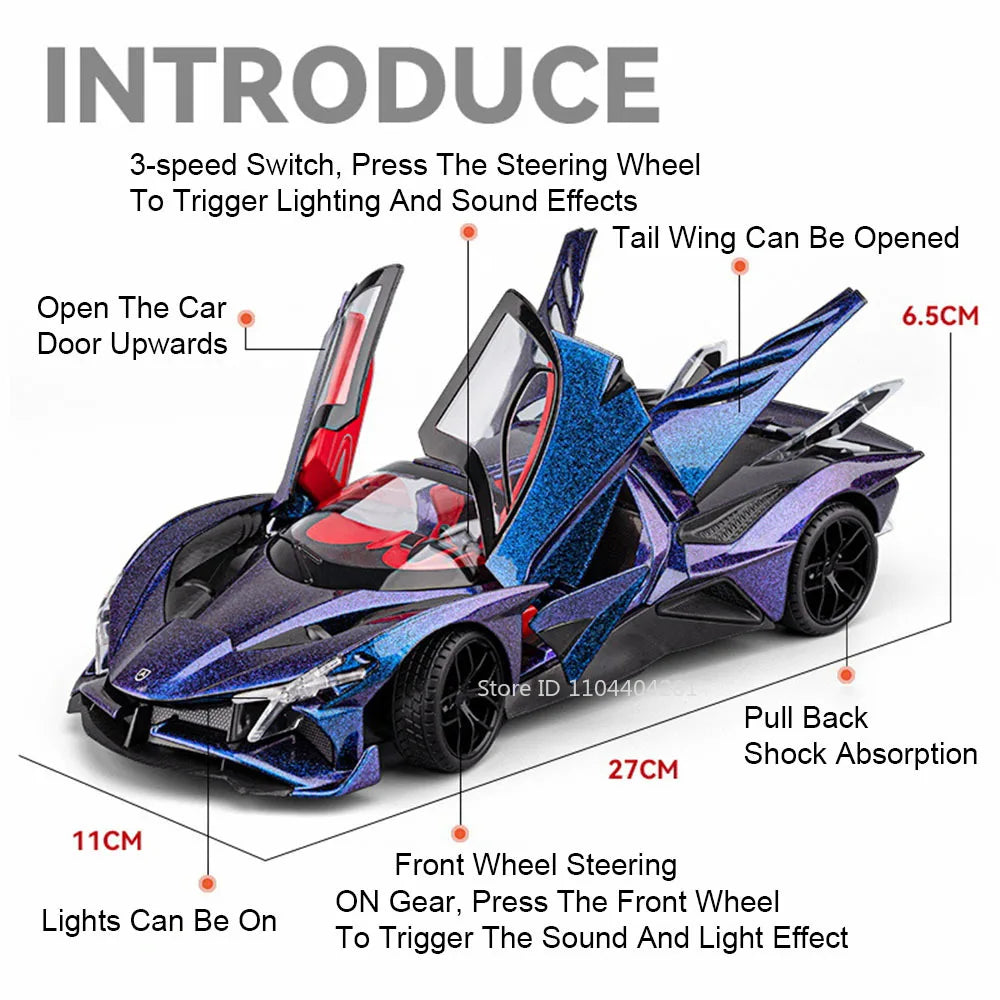 Lambor V12 Apollo EVO 1:18 Model Car Diecast Alloy Car Doors Opened Sound Light Pull Back Miniature Sportscar Collect Decoration
