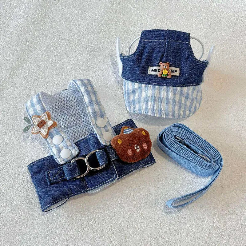 Summer Vest Dog Harness Leash Set and Dog Hat Cute Bear 2026 Dog Clothes Pet Supplies Puppy Denim Harness Cat Dog Accessories