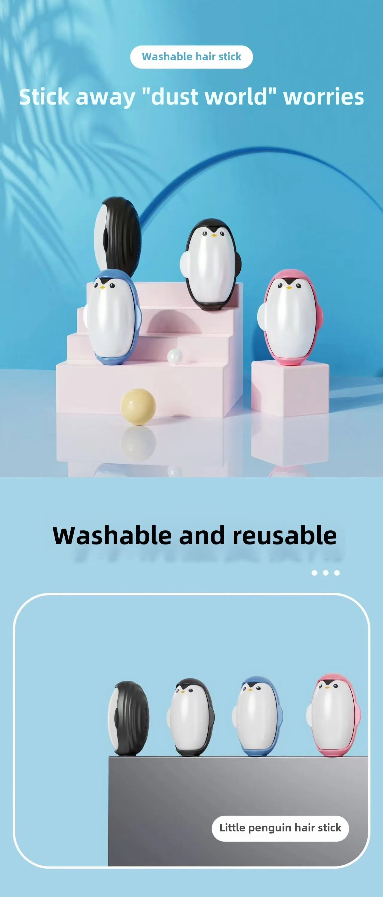 Washable Lint Remover Penguin Clothes Roller Portable Pet Hair Remover Dust Removal Eliminator Brush Hair Sticky Cleaning Tools