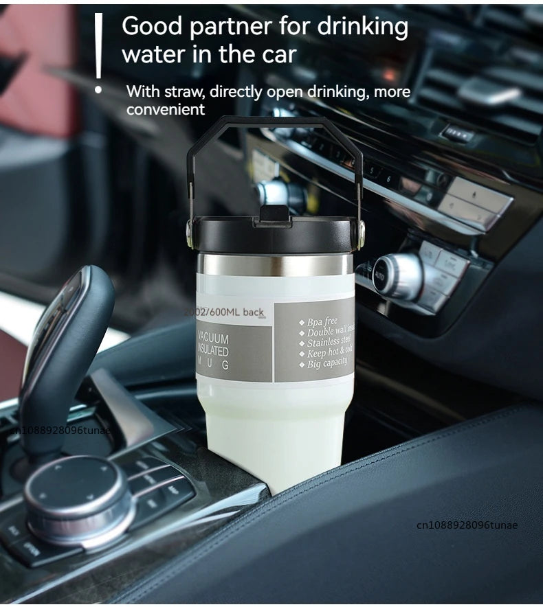 Thermal Water Bottle With Straw Outdoor Sport Coffee Cup Car Insulated Cup Tumbler Vacuum Flask Travel Thermal Mug 20oz/30oz