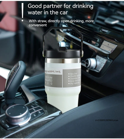 Thermal Water Bottle With Straw Outdoor Sport Coffee Cup Car Insulated Cup Tumbler Vacuum Flask Travel Thermal Mug 20oz/30oz