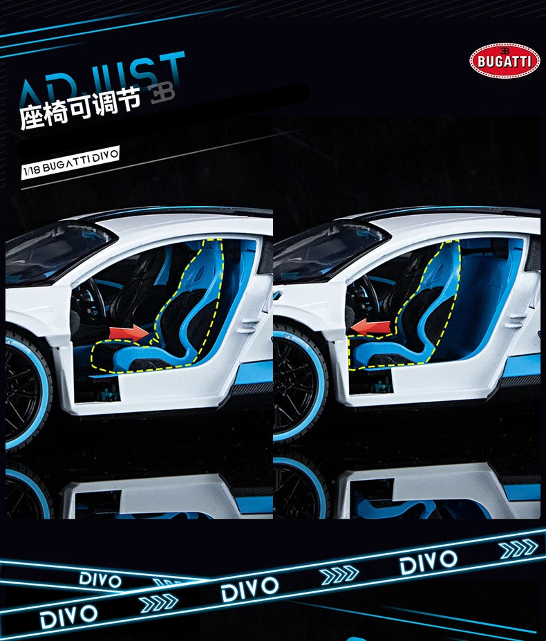 Large Size 1/18 Bugatti DIVO Alloy Sports Car Model Diecasts Metal Toy Vehicles Car Model Simulation Sound Light Gifts