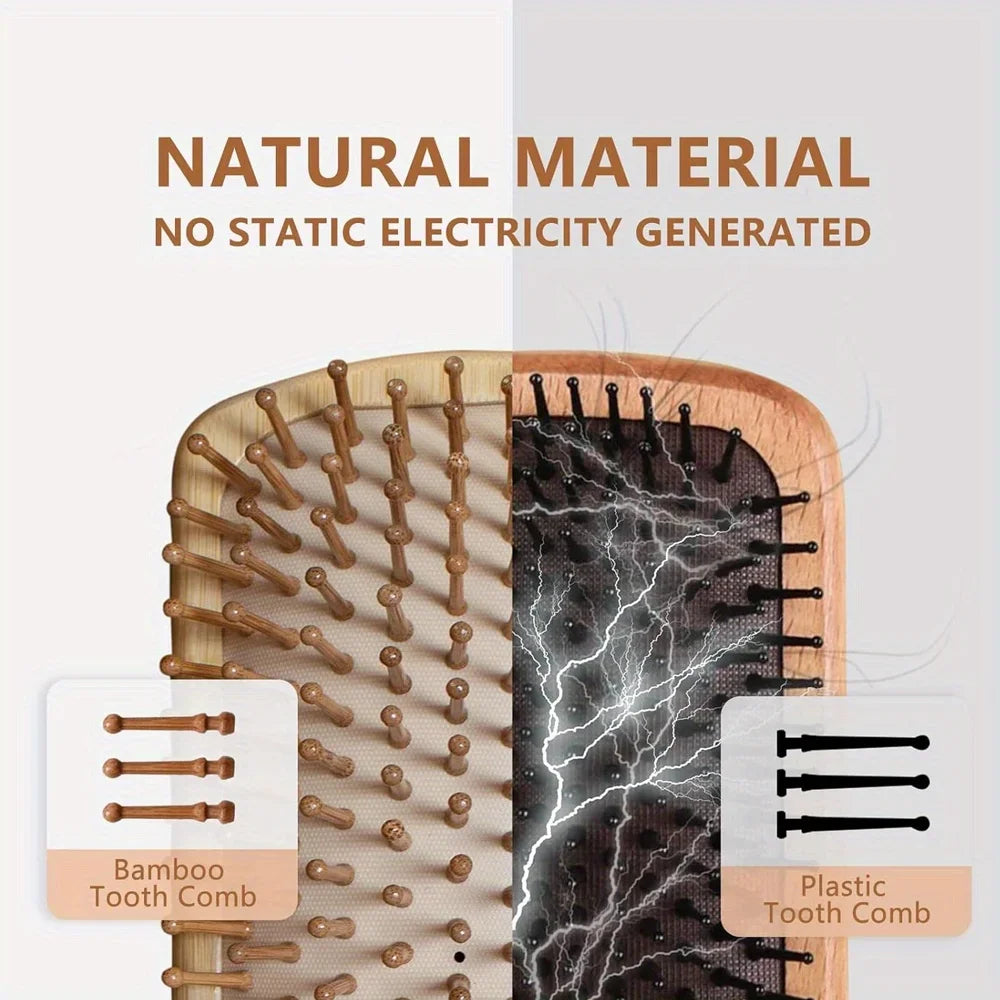 Natural Wood Comb Bamboo Air Cushion Comb High Elastic Head Smooth Hair Not Knotted Practical Comb Hair Loss Massage Brush