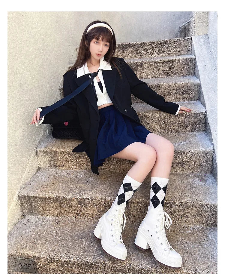 High Top Canvas Shoes New Europe and The United States Thick Heel Round Head Strap Thick Soled Small White Shoes