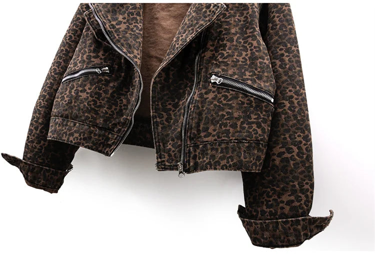 Spring Vintage Leopard Print Denim Jacket Women Slim Short Cowboy Outerwear Chaquetas Mujer Casual Zipper Jeans Jackets Female