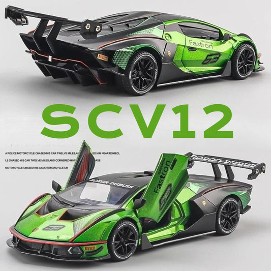 Lambor SCV12 LP770- 1:24  Car Model Alloy Diecast Sound Light Pull Back Doors Opened Vehicle Models Toy