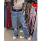 High Waist Ripped Jeans Women Colorblock Contrast Distressed Patchwork Pants Streetwear Wide Leg Long Stretch Denim Jeans