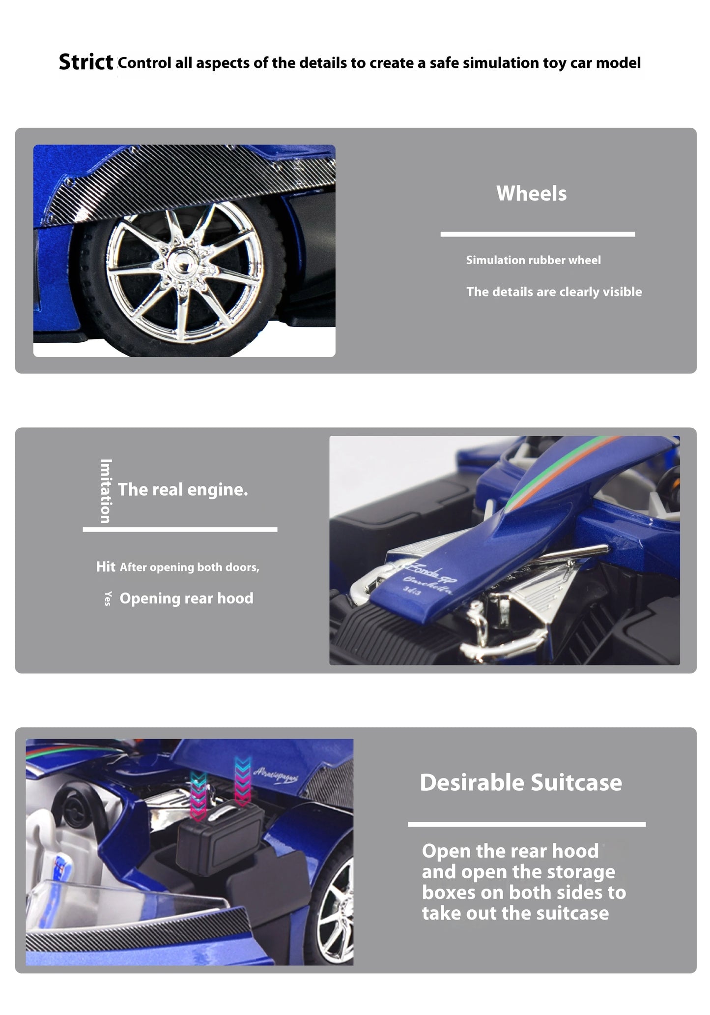 Simulated Super Sports 1:24 Car Zonda Alloy Car Model, Sound and Light Ornaments, Car Collection Toy Gift