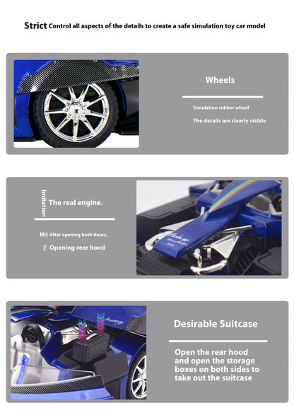 Simulated Super Sports 1:24 Car Zonda Alloy Car Model, Sound and Light Ornaments, Car Collection Toy Gift