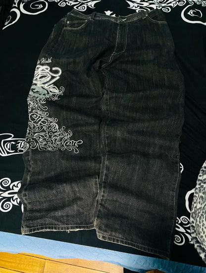 Fashion Y2K Baggy Pants Women's Cartoon Embroidery Loose Wide Leg Jeans Streetwear Aesthetic Casual Trousers