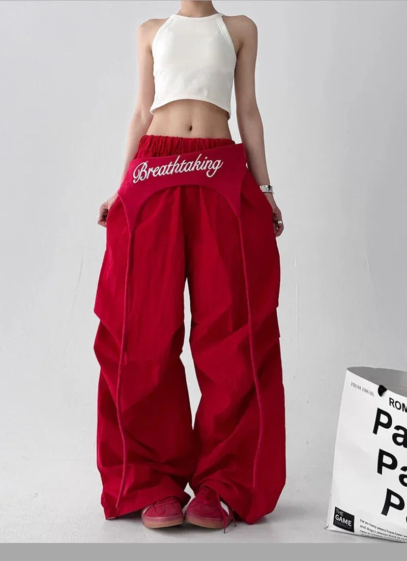 Korean Y2K Cargo Pants Women Streetwear Letter Print Baggy Sweatpants Gyaru Harajuku Wide Leg Joggers Summer Casual Trousers