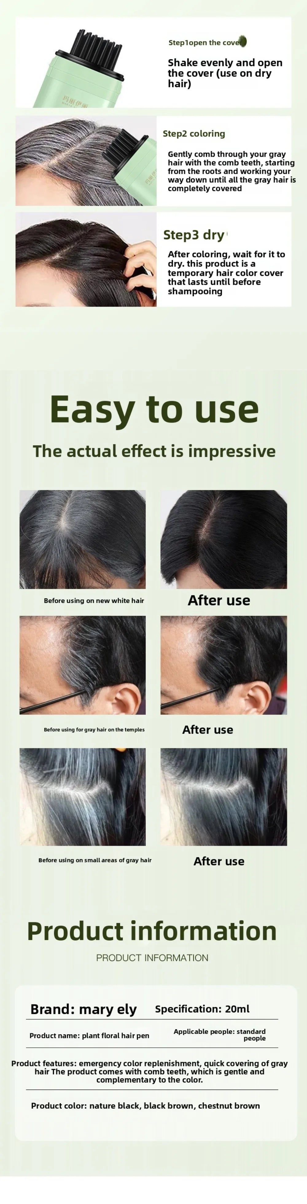 One-time Hair Dyeing Comb Precise Washable Temporary Hair Color Comb Volume Cover Gray Hair Hair Dye Mascara Costume