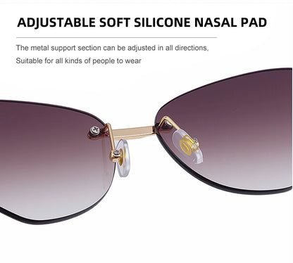 Sexy Cat Eye Punk Rimless Sunglasses Women Luxury Brand Retro Steampunk Polygon Sun Glasses For Ladies Fashion Shades UV400