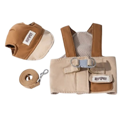 Vest Style Adjustable Dog Harness Set with Traction Rope Mesh Pet Traction Set Soft with Hat Dog Walking Rope Outdoor