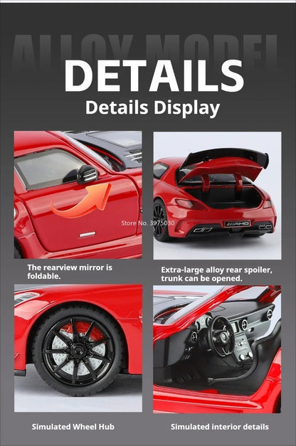 Benz SLS 1:24 Model Car Alloy Diecasting Wheel Steering Miniature Vehicles with Light Music Model Car Gifts