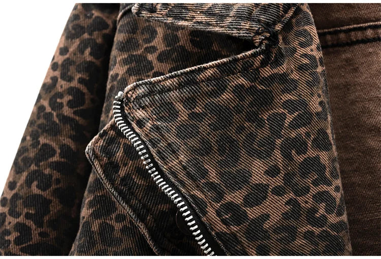Spring Vintage Leopard Print Denim Jacket Women Slim Short Cowboy Outerwear Chaquetas Mujer Casual Zipper Jeans Jackets Female