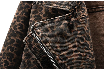 Spring Vintage Leopard Print Denim Jacket Women Slim Short Cowboy Outerwear Chaquetas Mujer Casual Zipper Jeans Jackets Female