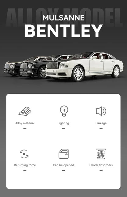 Diecast 1:24 Scale Bentley Mulsanne Alloy Model Car Collection Vehicle Simulation Sound & Light Metal Toy Gift