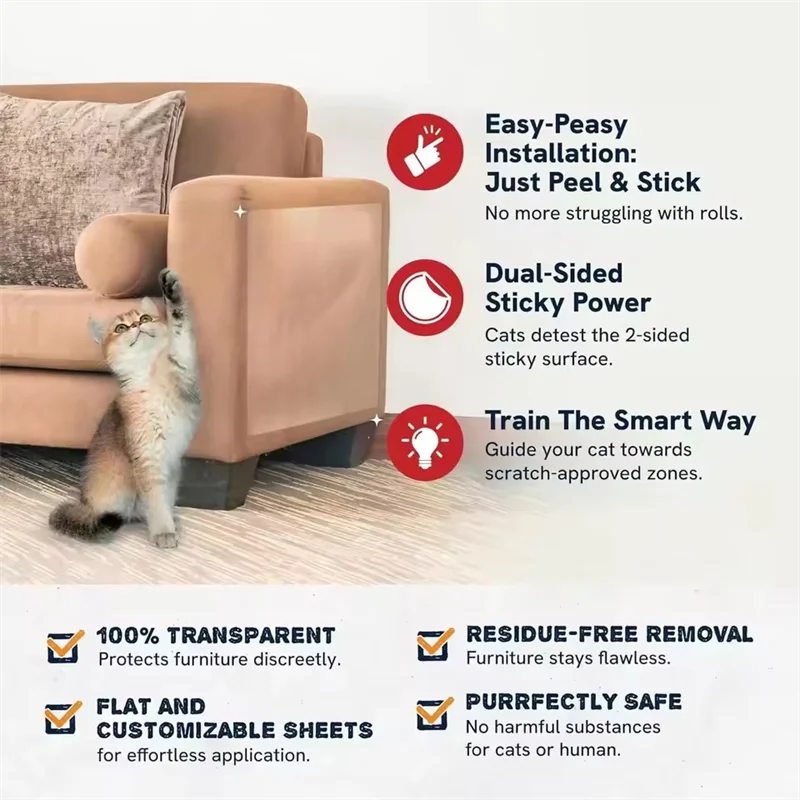 Cat Scratch Deterrent Tape Furniture Protectors From Cats Transparent Self-Adhesive Pet Training Tape for Sofa Furniture Sticker