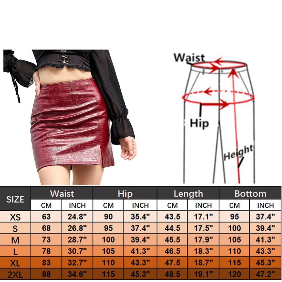 2026 Spring/summer Red Crocodile Pattern PU Skirt Ladies Slit Skirt Slim  Stretch Leather Skirts White Brown Black Green